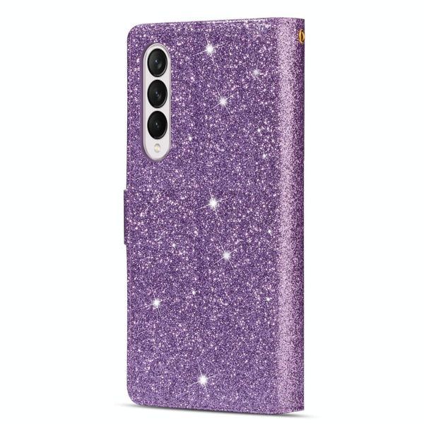 For Samsung Galaxy Z Fold4 5G Sparkling Leather Zip Case Zipper Closure Sky Blue Cases Covers & Skins