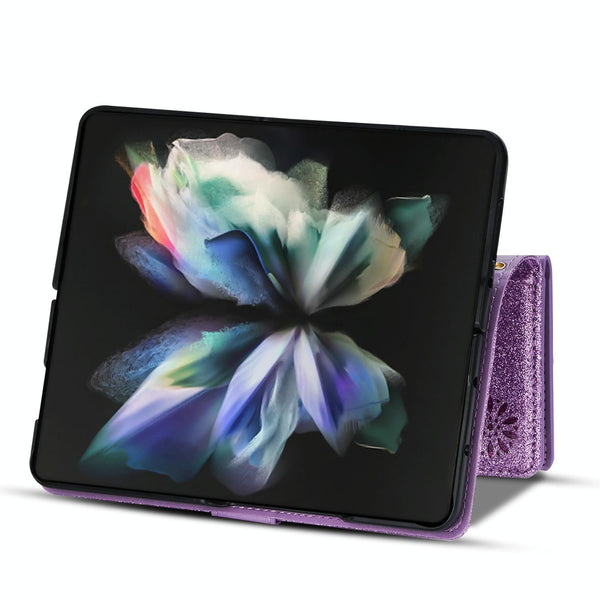 For Samsung Galaxy Z Fold4 5G Sparkling Leather Zip Case Zipper Closure Sky Blue Cases Covers & Skins