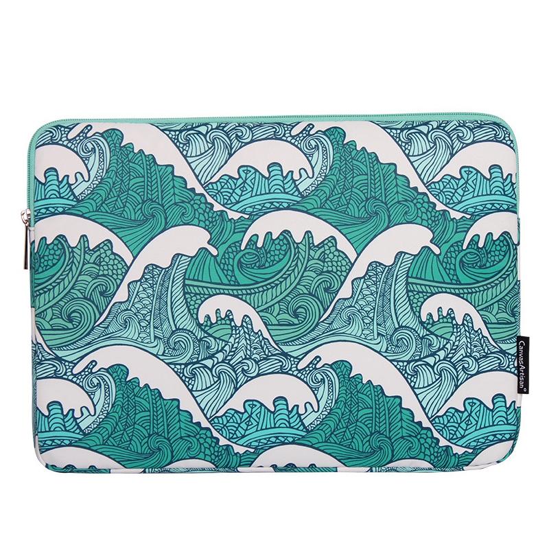 Green Wave 15 Laptop Sleeve In Pu Leather Print Laptop Cases & Bags