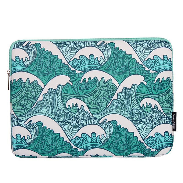 Green Wave 15 Laptop Sleeve In Pu Leather Print Laptop Cases & Bags