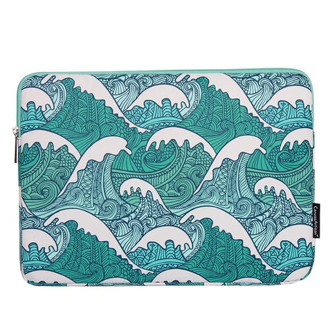 Green Wave 15 Laptop Sleeve In Pu Leather Print Laptop Cases & Bags