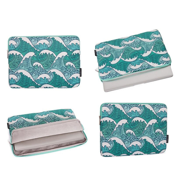 Green Wave 15 Laptop Sleeve In Pu Leather Print Laptop Cases & Bags
