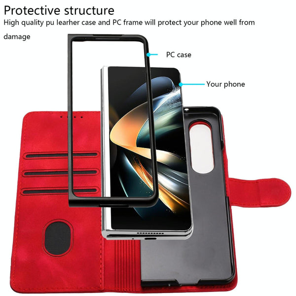 For Samsung Galaxy Z Fold4 5G Smooth Leather Phone Case Line Pattern Red Cases Covers & Skins