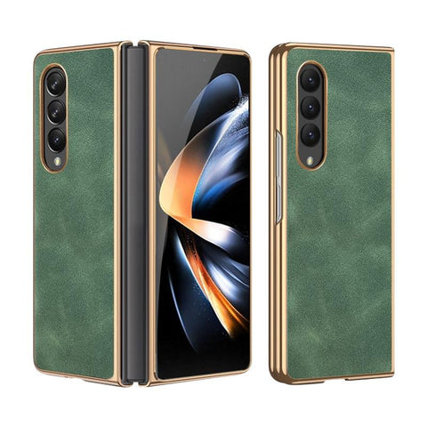 For Samsung Galaxy Z Fold4 5G Foldable Lambskin Phone Case Electroplated Alpine Green Other Mobile Accessories
