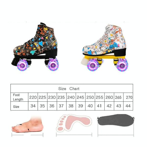 Unisex Graffiti Double Row Size 39 Flash Wheel White Roller Skates