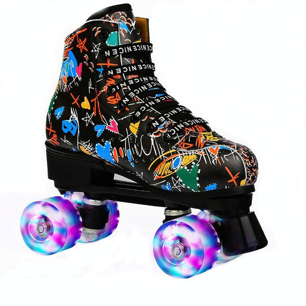 Unisex Graffiti Double Row Size 39 Flash Wheel White Roller Skates