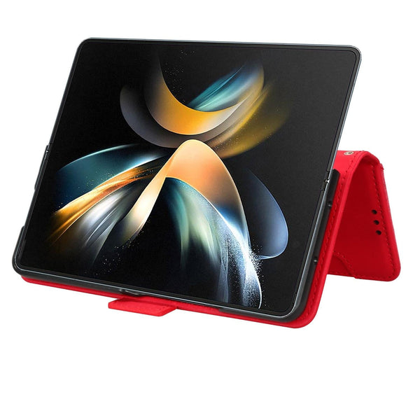 For Samsung Galaxy Z Fold4 5G Leather Phone Case With Card Slots And Calf Texture Pink Cases Covers & Skins