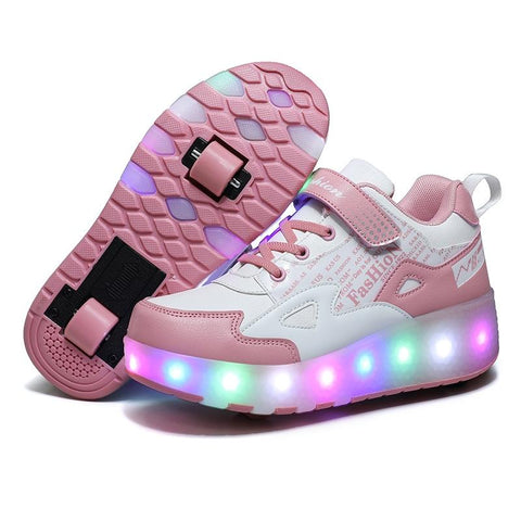 Rechargeable Light Wheel Skating Shoes For Kids Size 35 Two Wheeled Pink Roller Skates