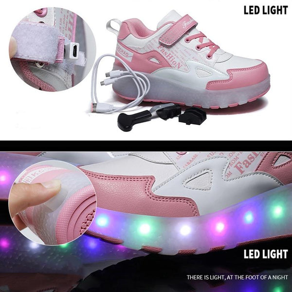 Rechargeable Light Wheel Skating Shoes For Kids Size 35 Two Wheeled Pink Roller Skates