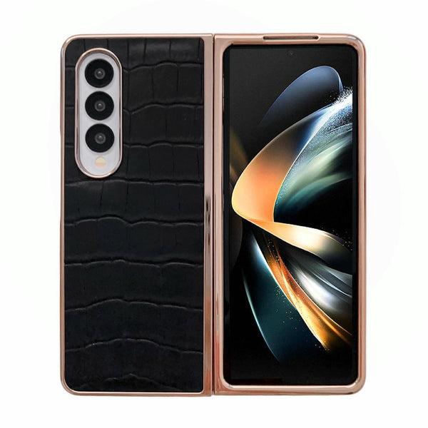 For Samsung Galaxy Z Fold4 5G Crocodile Leather Phone Case Electroplated Black Cases Covers & Skins