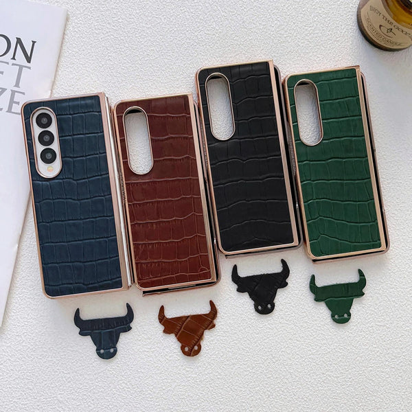 For Samsung Galaxy Z Fold4 5G Crocodile Leather Phone Case Electroplated Black Cases Covers & Skins