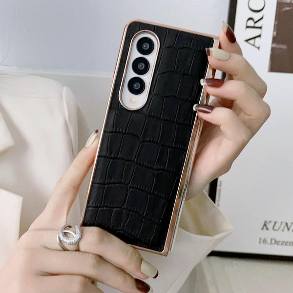 For Samsung Galaxy Z Fold4 5G Crocodile Leather Phone Case Electroplated Black Cases Covers & Skins