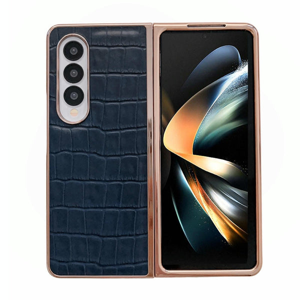 For Samsung Galaxy Z Fold4 5G Crocodile Leather Phone Case Electroplated Black Cases Covers & Skins