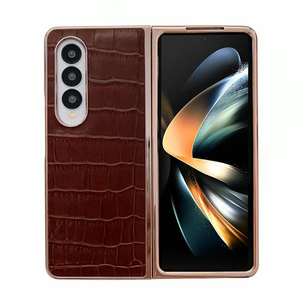 For Samsung Galaxy Z Fold4 5G Crocodile Leather Phone Case Electroplated Black Cases Covers & Skins