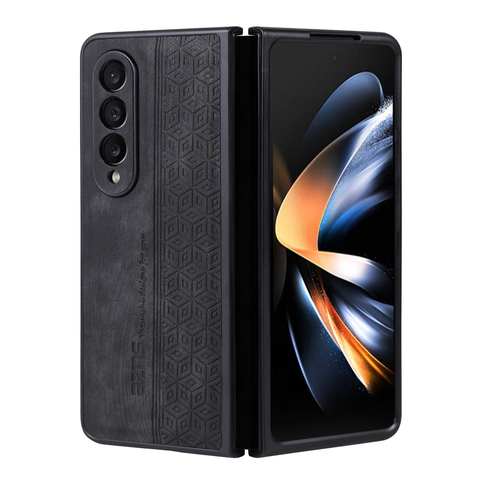 Embossed 3D Skin Texture Phone Case Sleek Design For Samsung Galaxy Z Fold4 5G Black Other Mobile Accessories