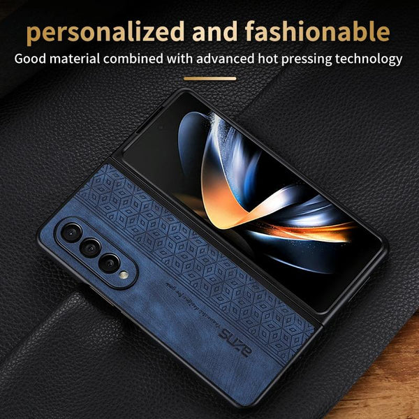 Embossed 3D Skin Texture Phone Case Sleek Design For Samsung Galaxy Z Fold4 5G Black Other Mobile Accessories