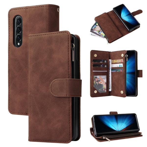 For Samsung Galaxy Z Fold4 5G Frosted Leather Zip Wallet Compact And Stylish Black Wallets