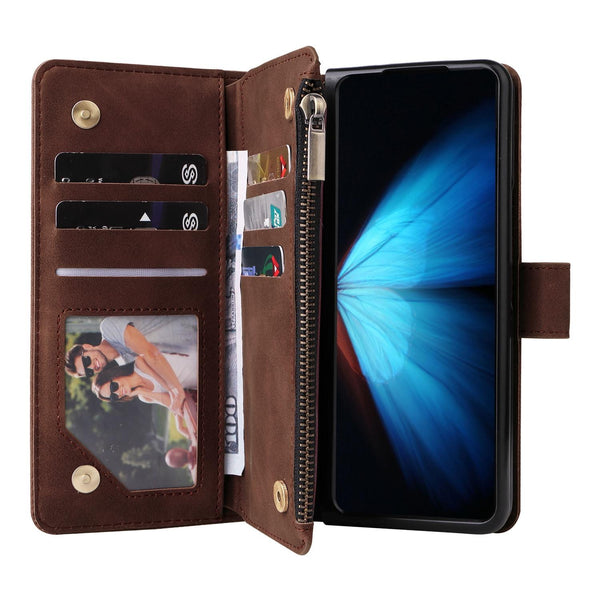 For Samsung Galaxy Z Fold4 5G Frosted Leather Zip Wallet Compact And Stylish Black Wallets