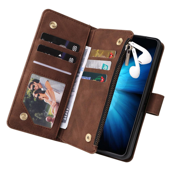 For Samsung Galaxy Z Fold4 5G Frosted Leather Zip Wallet Compact And Stylish Black Wallets