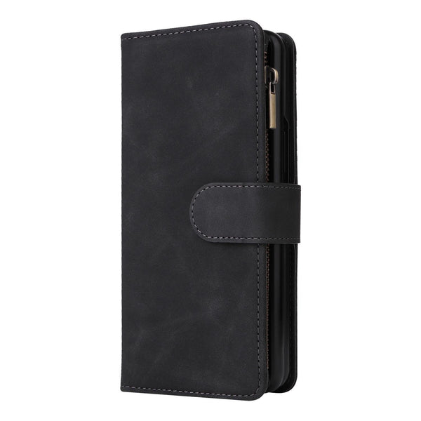 For Samsung Galaxy Z Fold4 5G Frosted Leather Zip Wallet Compact And Stylish Black Wallets