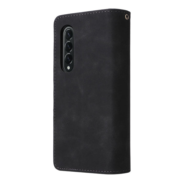 For Samsung Galaxy Z Fold4 5G Frosted Leather Zip Wallet Compact And Stylish Black Wallets