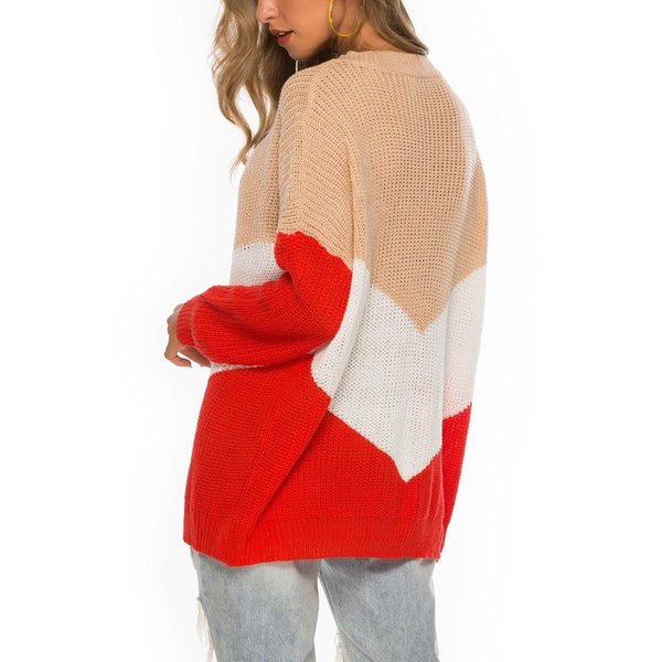 Hinged Knit Net Stitching Loose Sweater Round Neck Bottoming Shirt For Women Red Coats Jackets & Vests