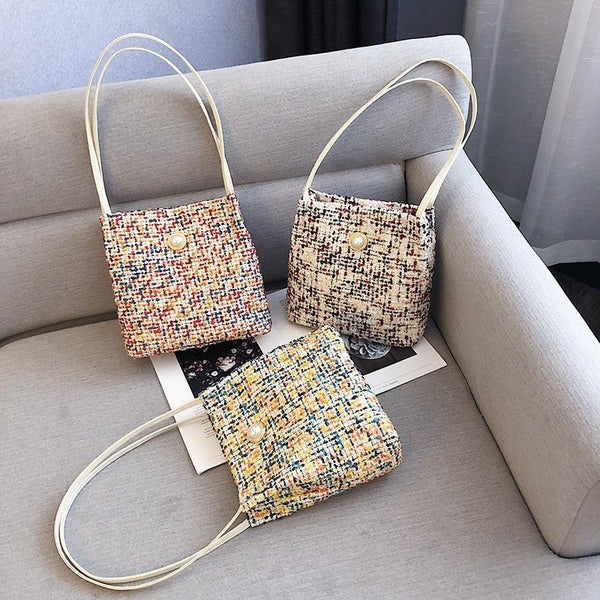 Black Woolen Knit Bucket Bag For Women Onesize Women's Bags & Handbags