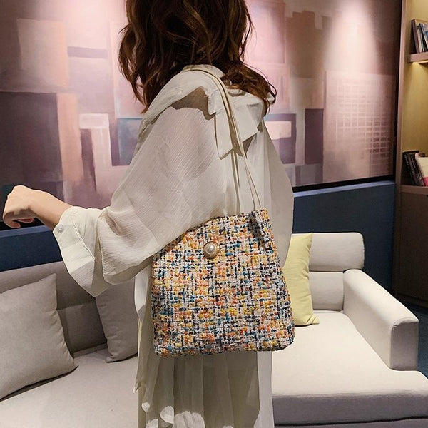 Black Woolen Knit Bucket Bag For Women Onesize Women's Bags & Handbags