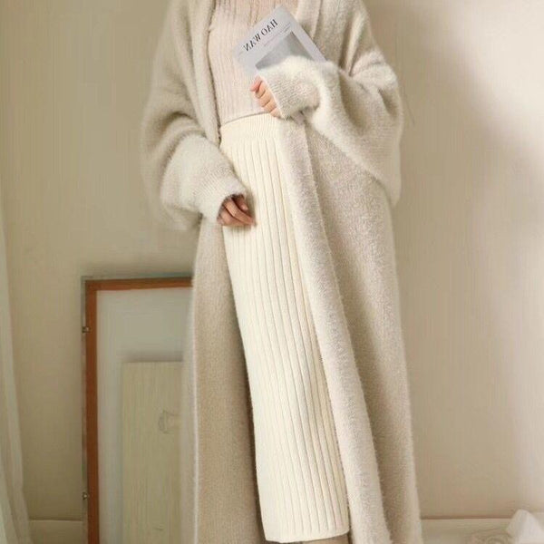 Loose Bat Plus Size Thickened Nightgown Women Knitted Cardigan Sweater Coat White Free Jumpers & Cardigans