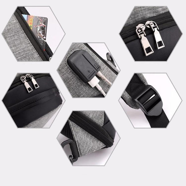 Versatile Oxford Shoulder Bag With Earphone Usb Gray Bags