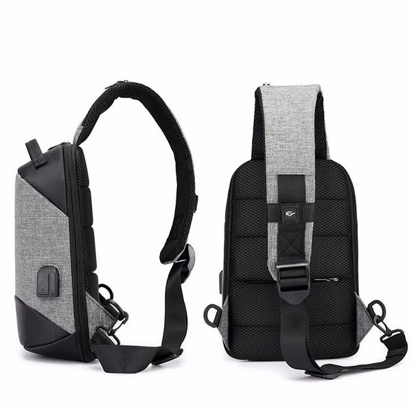 Versatile Oxford Shoulder Bag With Earphone Usb Gray Bags