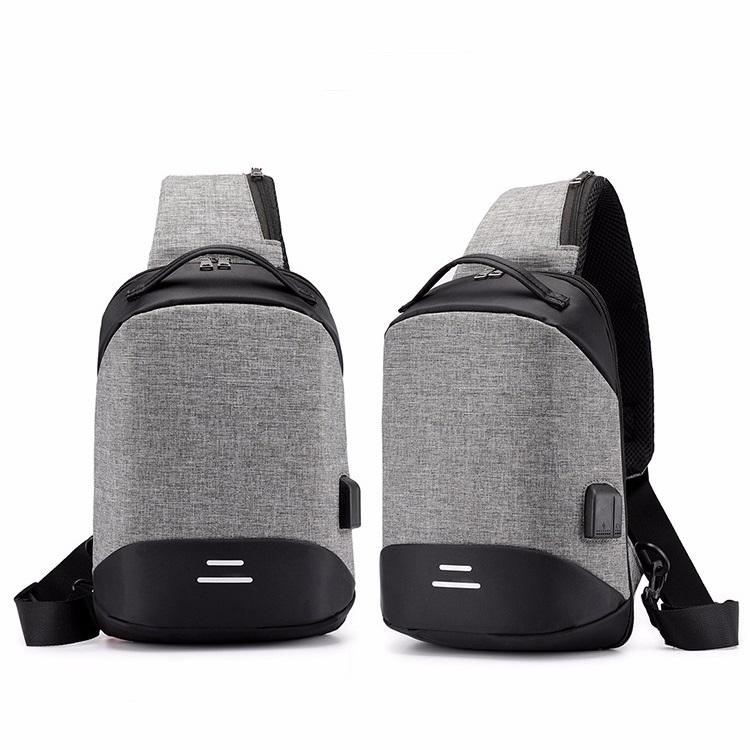 Versatile Oxford Shoulder Bag With Earphone Usb Gray Bags