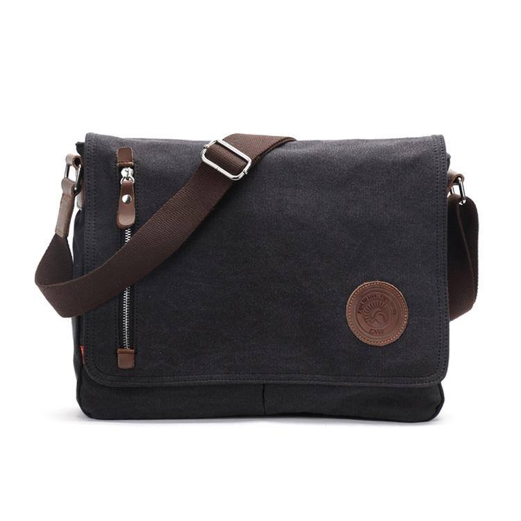 Men Canvas Shoulder Bag Versatile Crossbody Messenger Black Bags