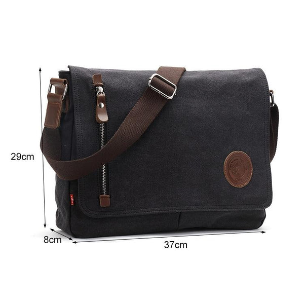Men Canvas Shoulder Bag Versatile Crossbody Messenger Black Bags