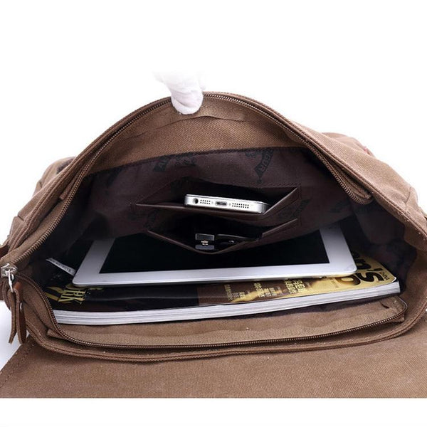 Men Canvas Shoulder Bag Versatile Crossbody Messenger Black Bags