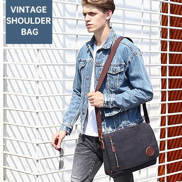 Men Canvas Shoulder Bag Versatile Crossbody Messenger Black Bags
