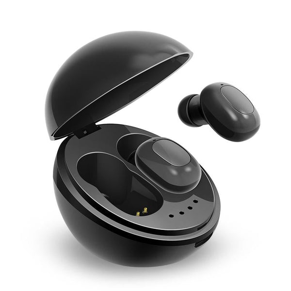 Wireless Bluetooth Earphones Space Capsule Shape With Magnetic Charging Box & Lanyard Black Earbuds
