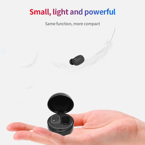 Wireless Bluetooth Earphones Space Capsule Shape With Magnetic Charging Box & Lanyard Black Earbuds