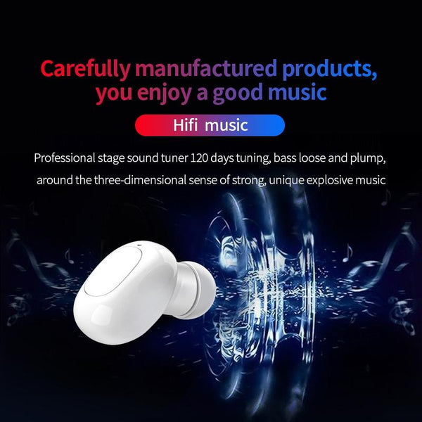 Wireless Bluetooth Earphones Space Capsule Shape With Magnetic Charging Box & Lanyard Black Earbuds