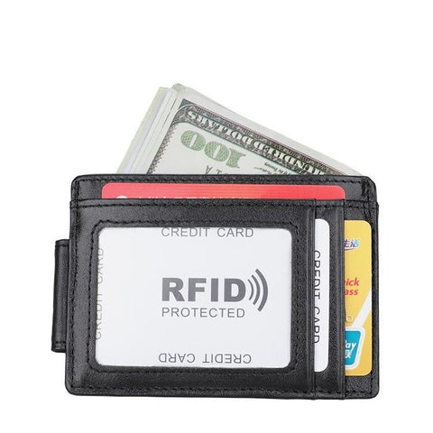 Leather Rfid Card Holder Wallet Crazy Horse Black Wallets