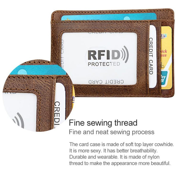 Leather Rfid Card Holder Wallet Crazy Horse Black Wallets
