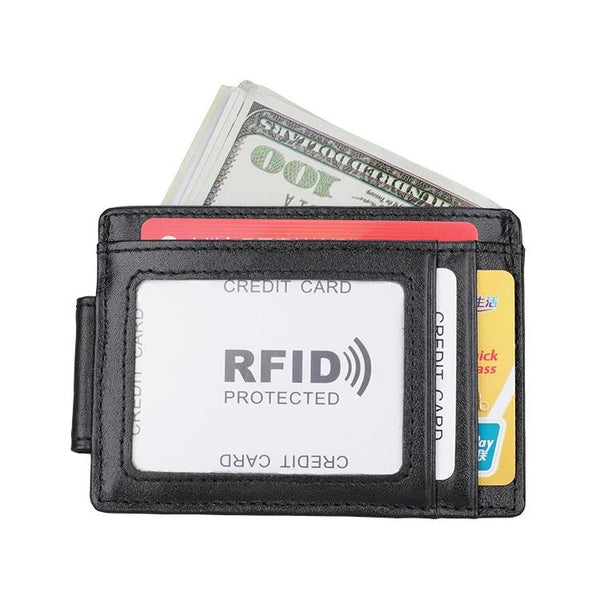 Leather Rfid Card Holder Wallet Crazy Horse Black Wallets