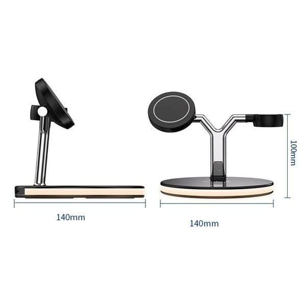 15W 3 In Magnetic Wireless Charger For Phones Watches And Airpods With Led Light Black Chargers & Cradles