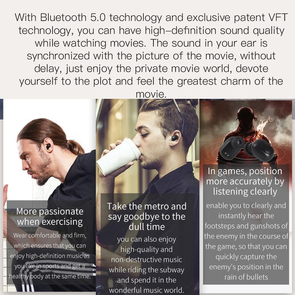 Bluetooth 5.0 Wireless With Charging Case Black Earbuds