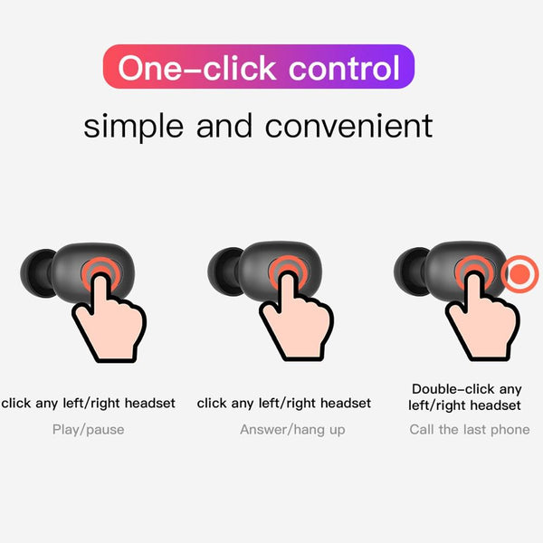 Bluetooth 5.0 Wireless With Charging Case Black Earbuds