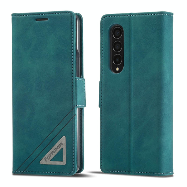 For Samsung Galaxy Z Fold4 5G Leather Dual Side Buckle Phone Cover Dark Cyan Cases Covers & Skins