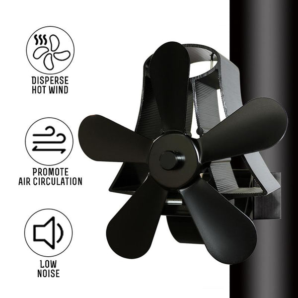 High Temp 5 Blade Heat Powered Stove Fan For Fireplaces Black Fireplace & Stove Accessories