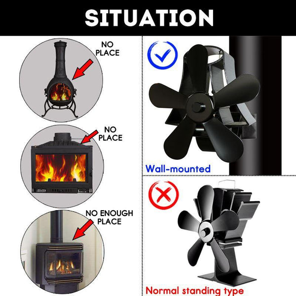 High Temp 5 Blade Heat Powered Stove Fan For Fireplaces Black Fireplace & Stove Accessories