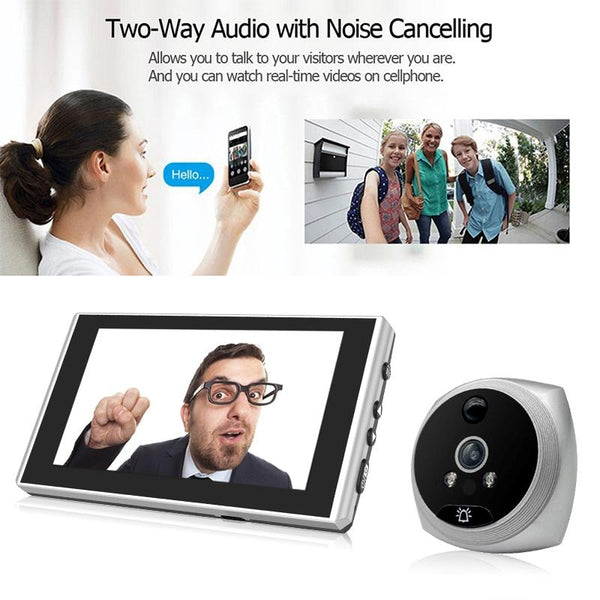 Smart Cat Eye Video Doorbell With 4.5 1080P Hd Screen Night Vision & Motion Detection Black Smart Doorbells