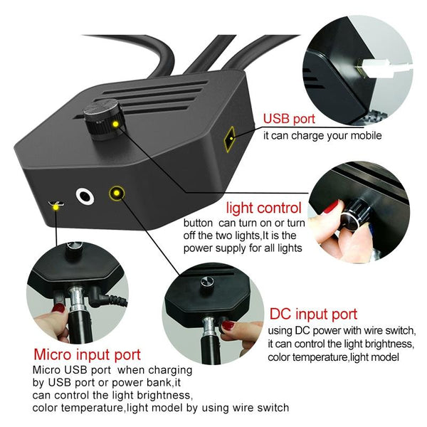 Double Arm Fill Light With Phone Clip Brightness Black Audio Video Other Lighting & Studio